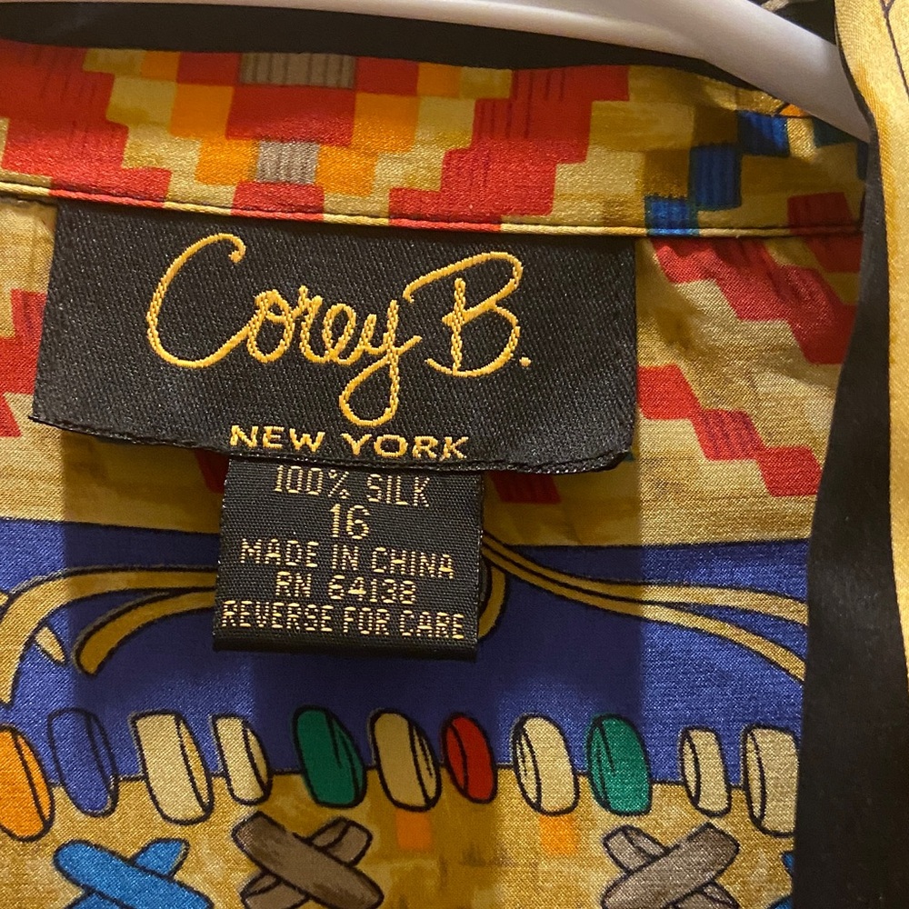 Cory B New York Native American print silk shirt size large - Picture 7 of 11